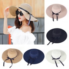 Ladies Mujer Floppy Foldable Straw Beach Summer Sun Hat Beige Wide Brim Natural  eb-34656210